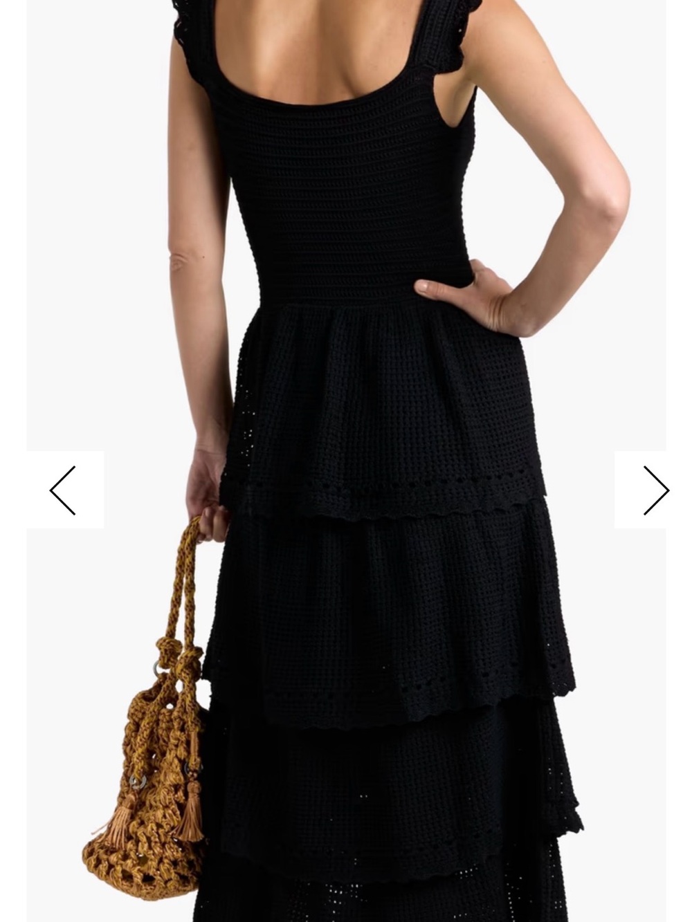 FARM Rio Black Tiered Crochet Knit Sweater Dress Midi Maxi - Picture 7 of 8